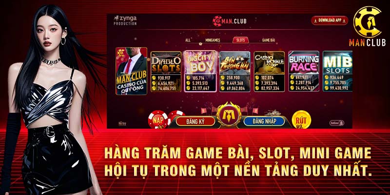 Trò chơi game bài và slot nổ hũ hấp dẫn trên man club.